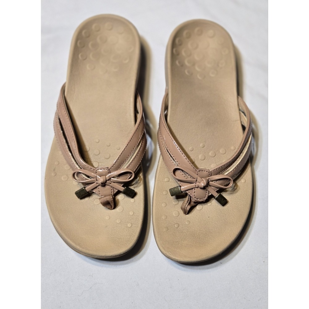 Vionic Bella X Bow Tie Orthotic Thong Flip Flop Sandals Women's Sz 7.5 M Tan **